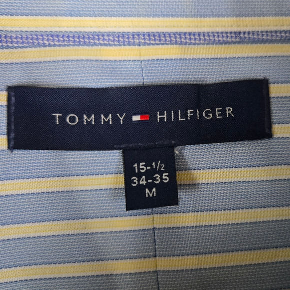 Tommy Hilfiger Blue Yellow Striped Button Up Classic Dress Shirt Size Medium - Picture 5 of 11